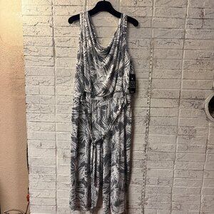 Emma & Michele 3X Black & White Abstract Palm Print Sleeveless Jumpsuit NWT